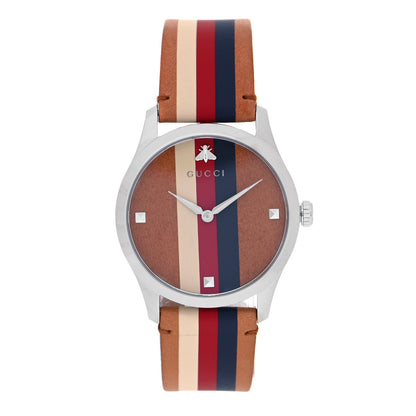 Gucci Stainless Steel Calfskin 38mm G-Timeless Stripe Web Quartz Watch Brown 1 of 5