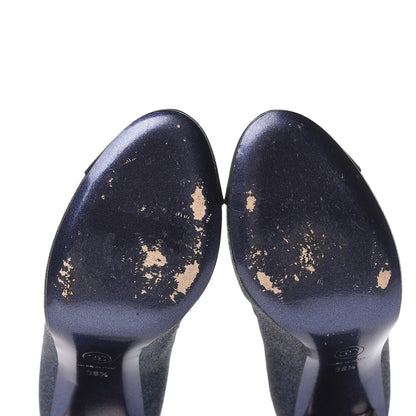 Chanel Glitter Grosgrain Cap Toe Logo Pumps 36.5 Blue 11 of 11