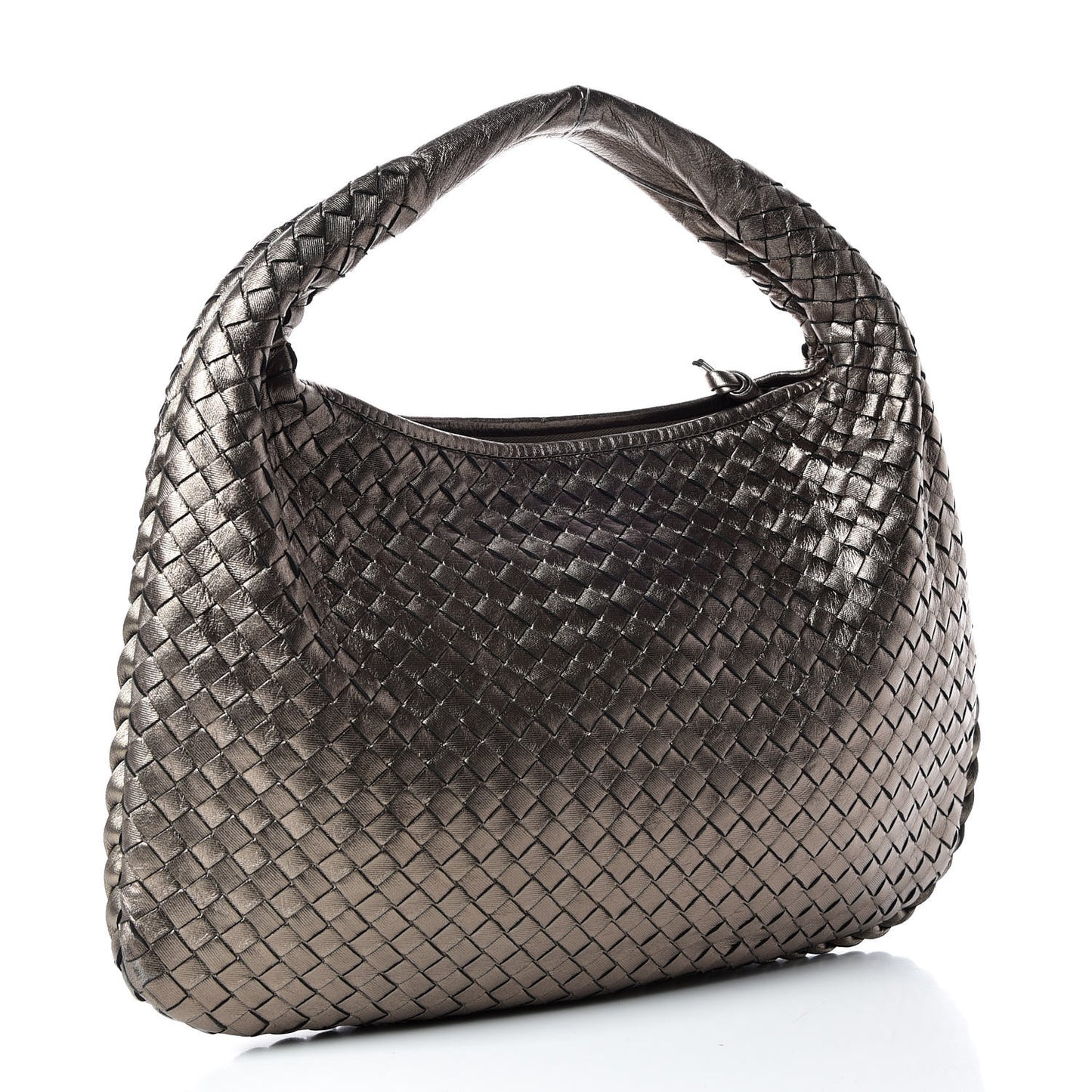 Metallic Grosgrain Intrecciato Medium Veneta Hobo Pewter