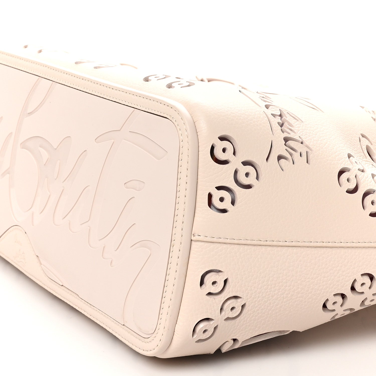 Christian Louboutin Calfskin Perforated Loubinthesky Spikes Large Cabarock Tote Leche 9 of 9