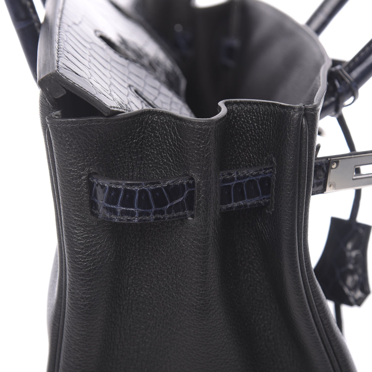Hermes Taurillon Novillo Shiny Niloticus Crocodile Birkin Touch 30 Black Bleu Marine 26 of 38