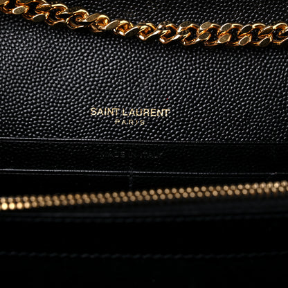 Saint Laurent Grain De Poudre Matelasse Chevron Monogram Chain Wallet Black 6 of 15