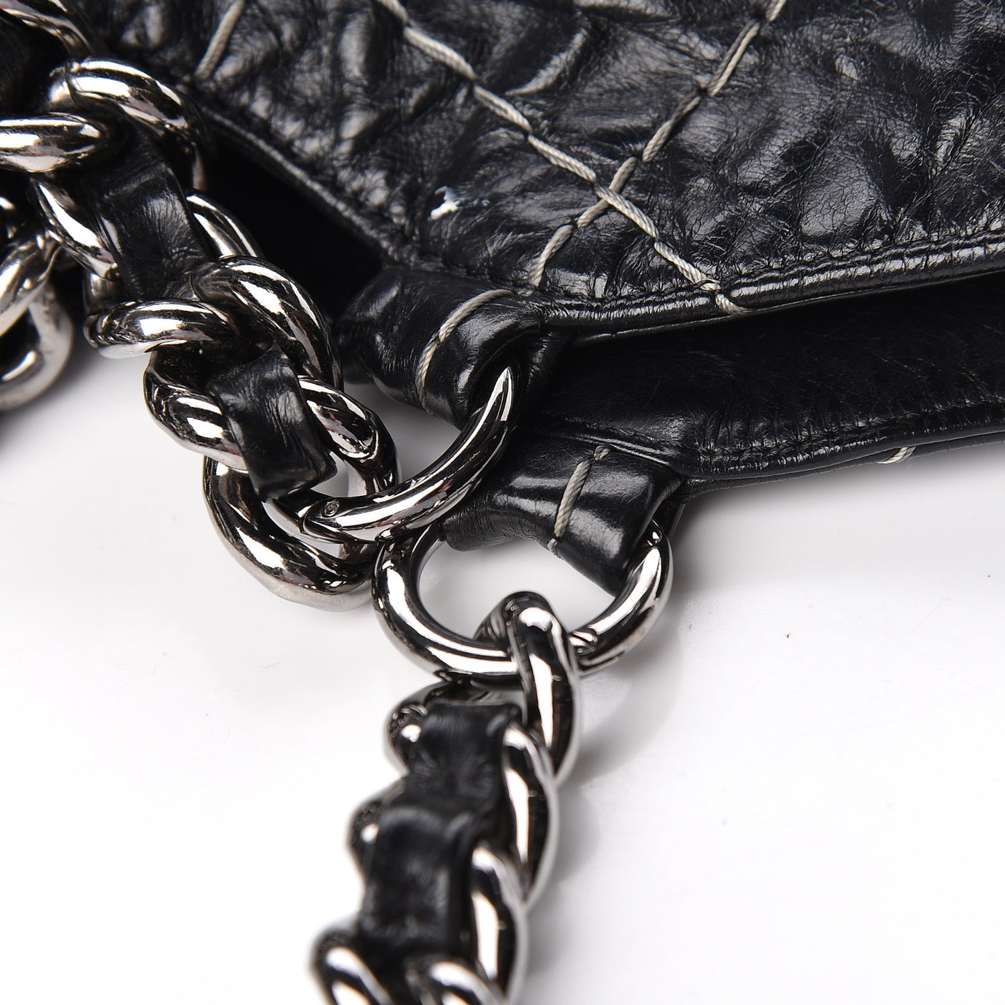 Glazed Goatskin Double Contrast Stitch Tote Black
