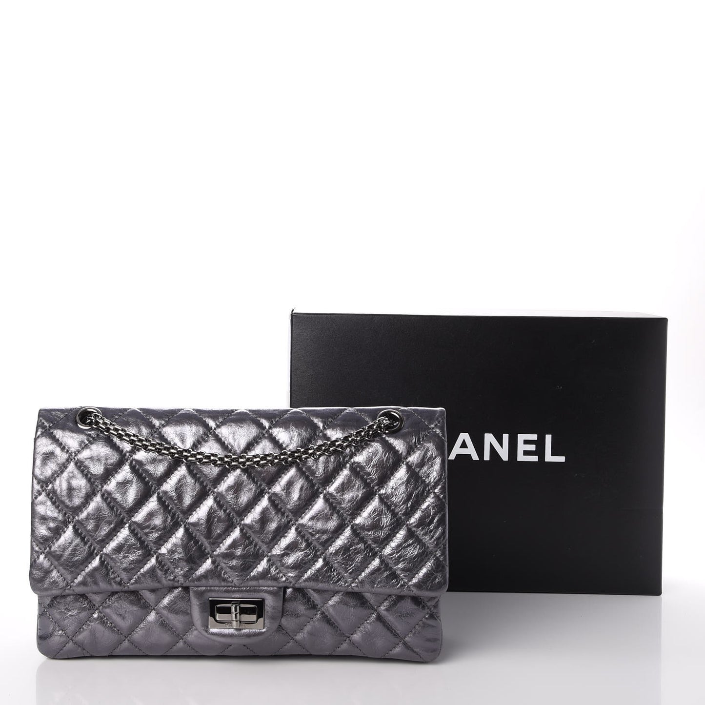 Metallic Aged Calfskin Quilted 2.55 Reissue 227 Flap Dark Silver