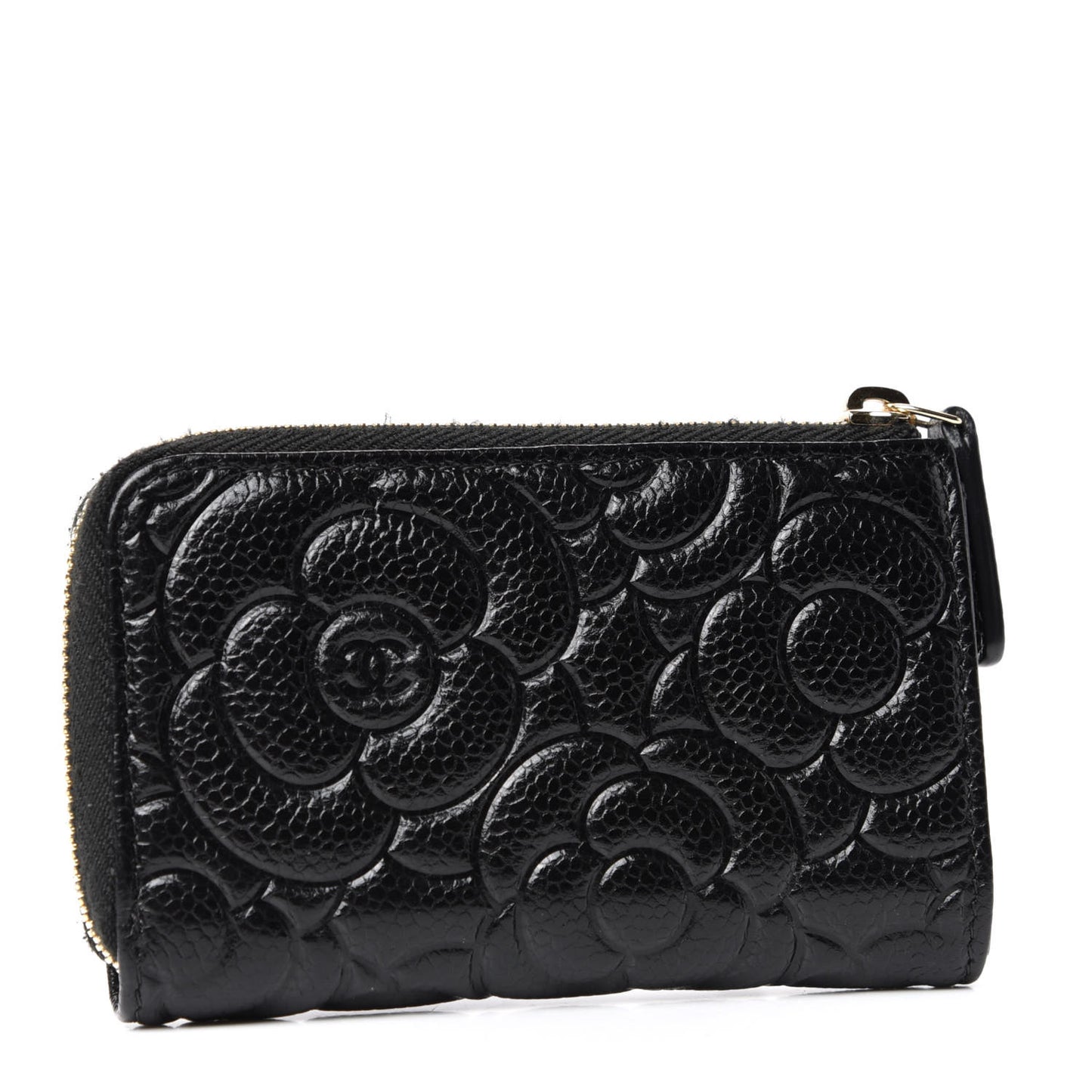 Caviar Camellia Embossed Key Holder Case Black