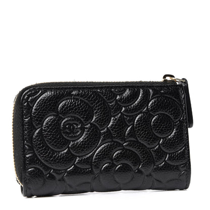 Chanel Caviar Camellia Embossed Key Holder Case Black 3 of 8