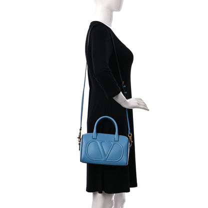 Valentino Garavani Vitello VLogo Boston Bag Blue 2 of 8