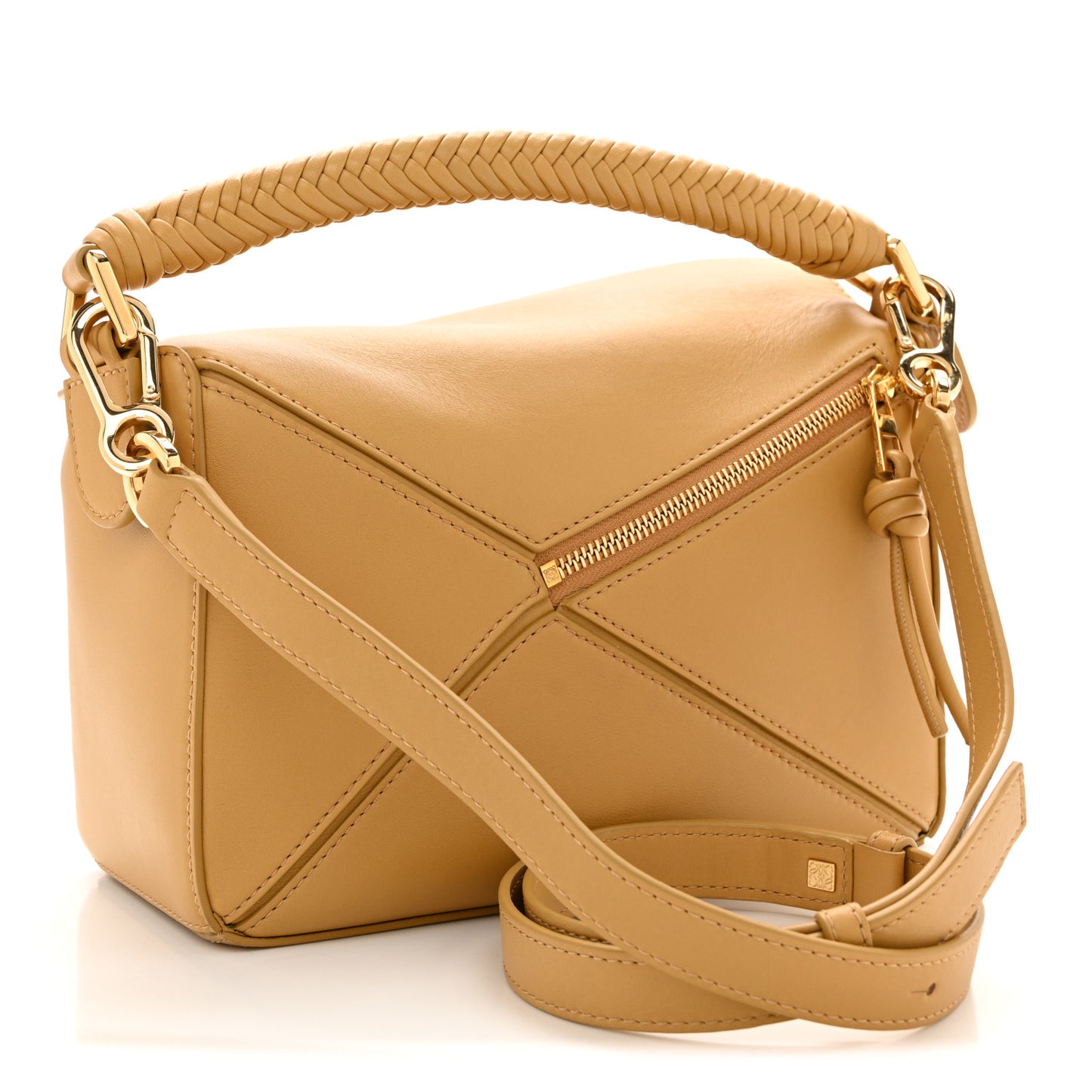 Calfskin Small Woven Puzzle Bag Sahara