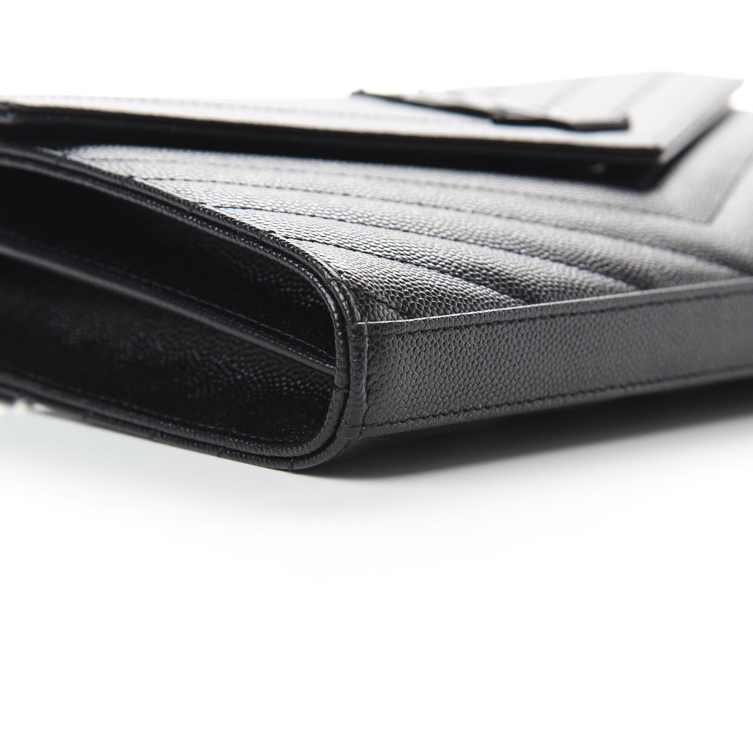 Saint Laurent Grain De Poudre Matelasse Chevron Monogram Chain Wallet Black 9 of 11