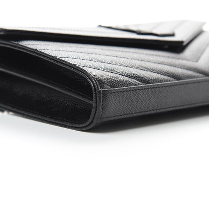 Saint Laurent Grain De Poudre Matelasse Chevron Monogram Chain Wallet Black 9 of 11