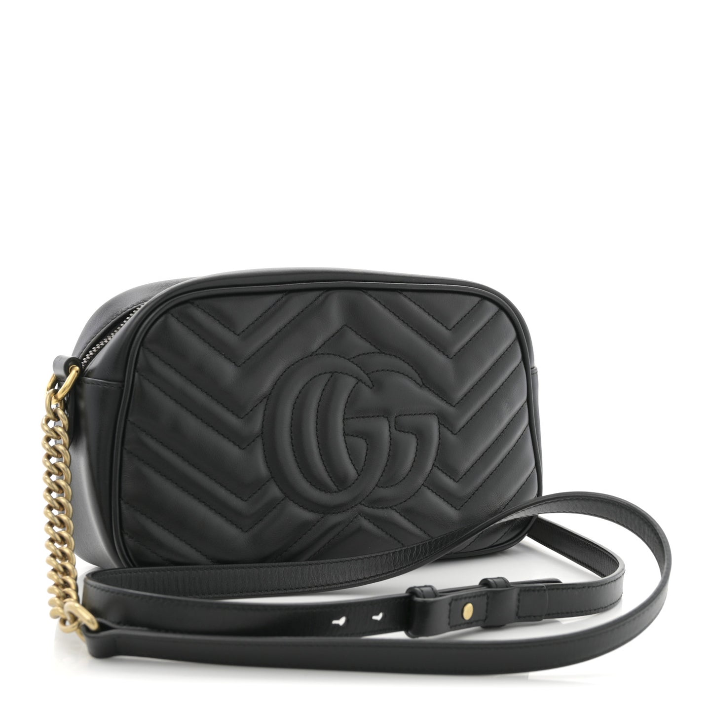 Calfskin Matelasse Small GG Marmont Chain Shoulder Bag Black
