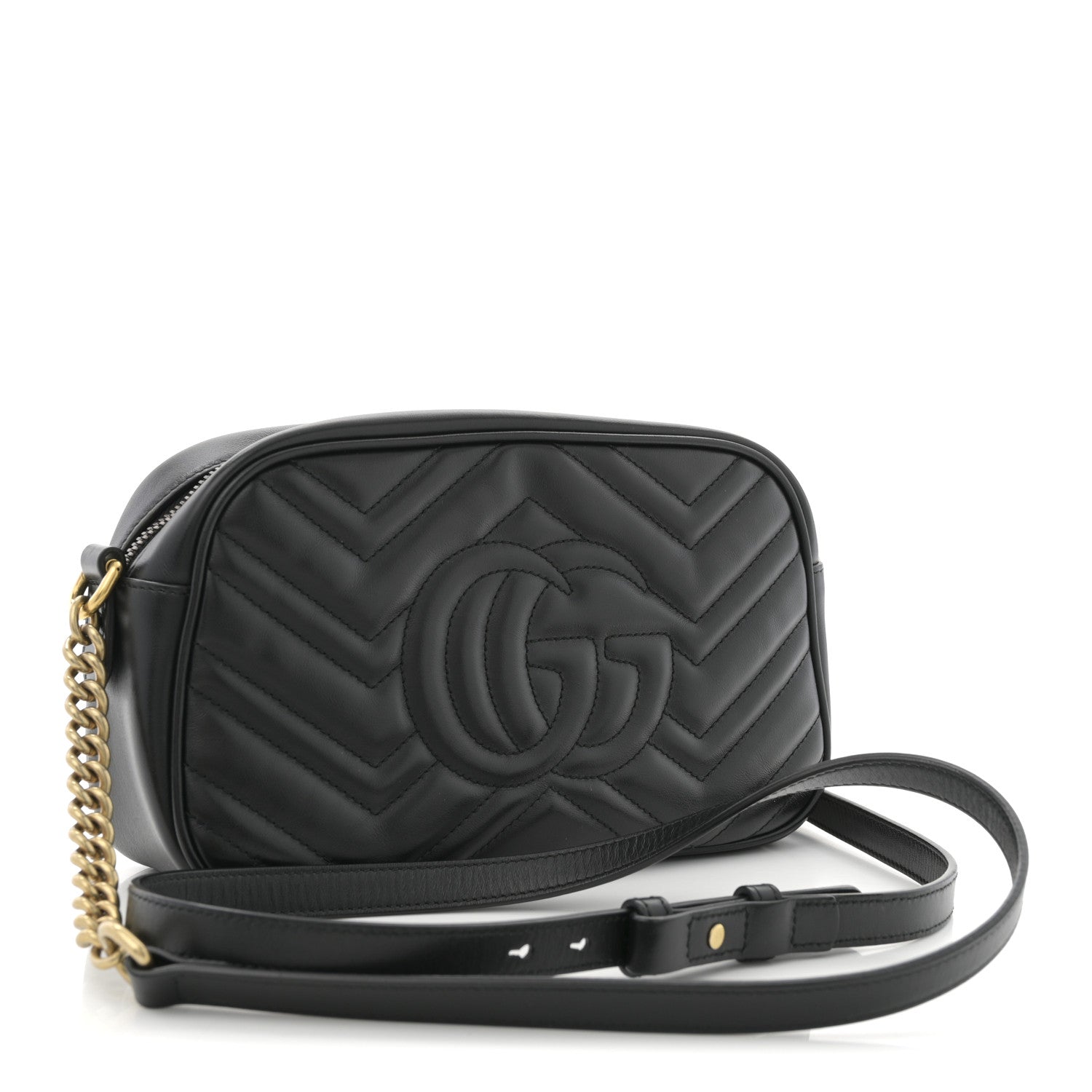 Gucci Calfskin Matelasse Small GG Marmont Chain Shoulder Bag Black 3 of 10