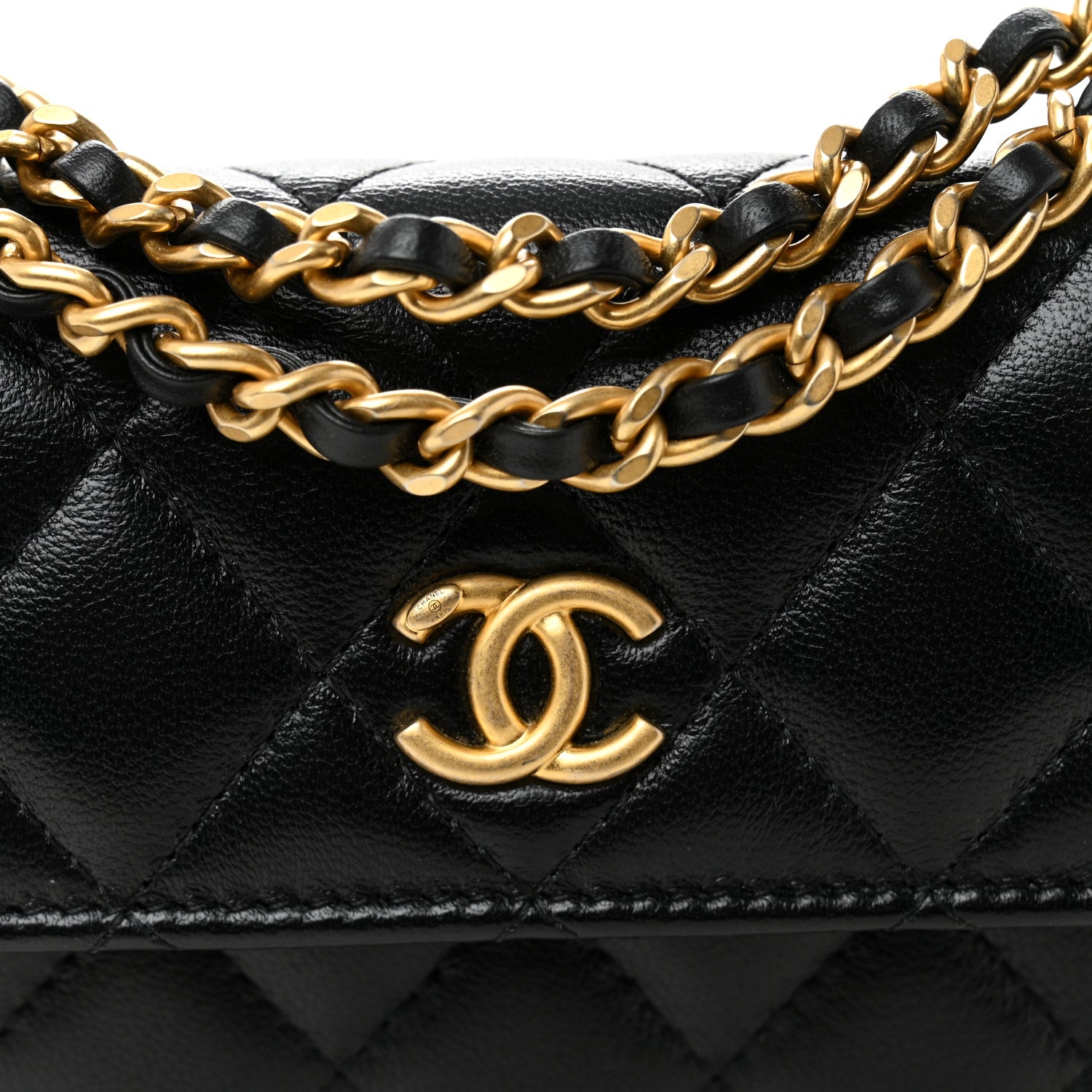 Chanel Lambskin Quilted Maxi Pearl Clutch With Chain Black 1781854