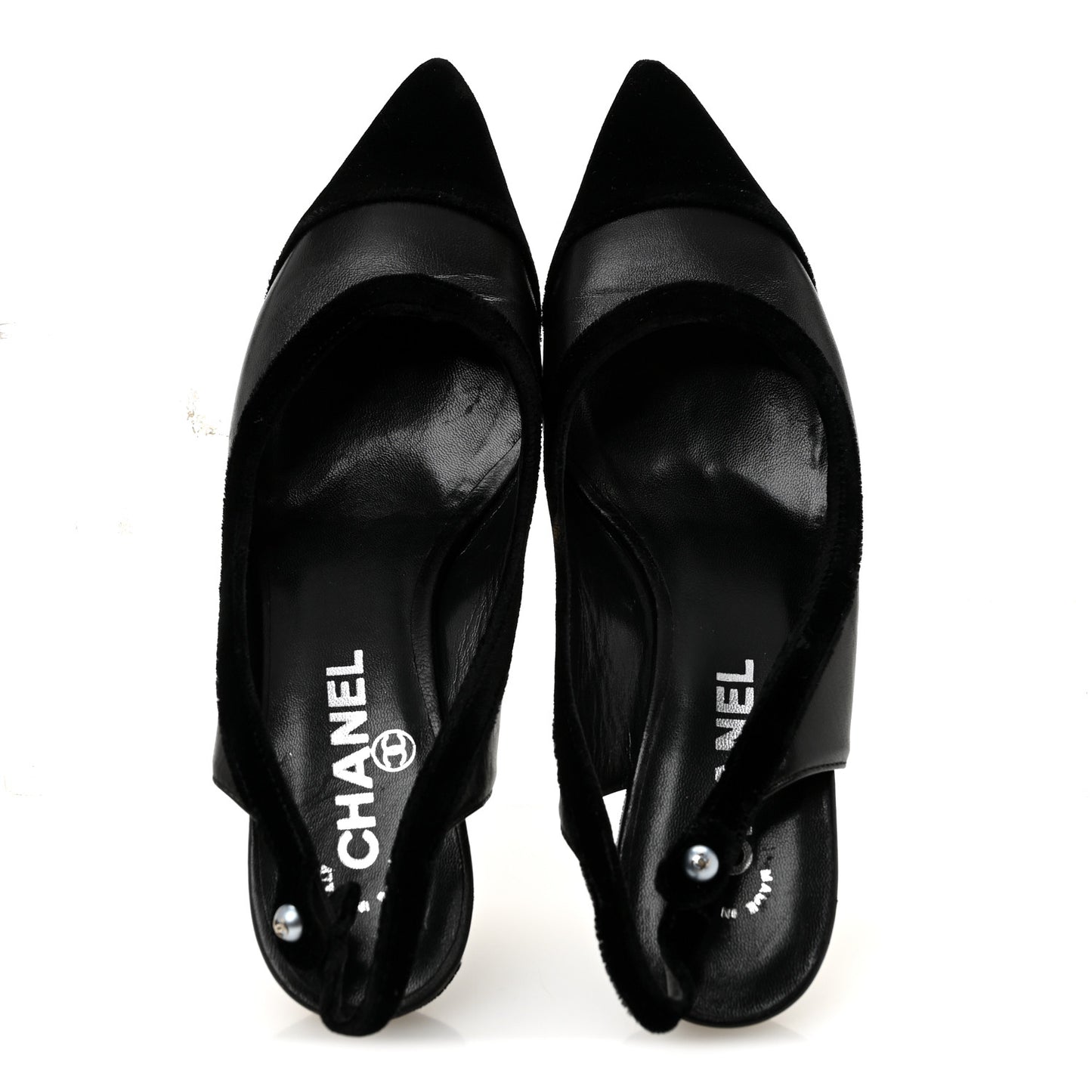 Velvet Lambskin Pearl CC Slingback Pumps 36 Black