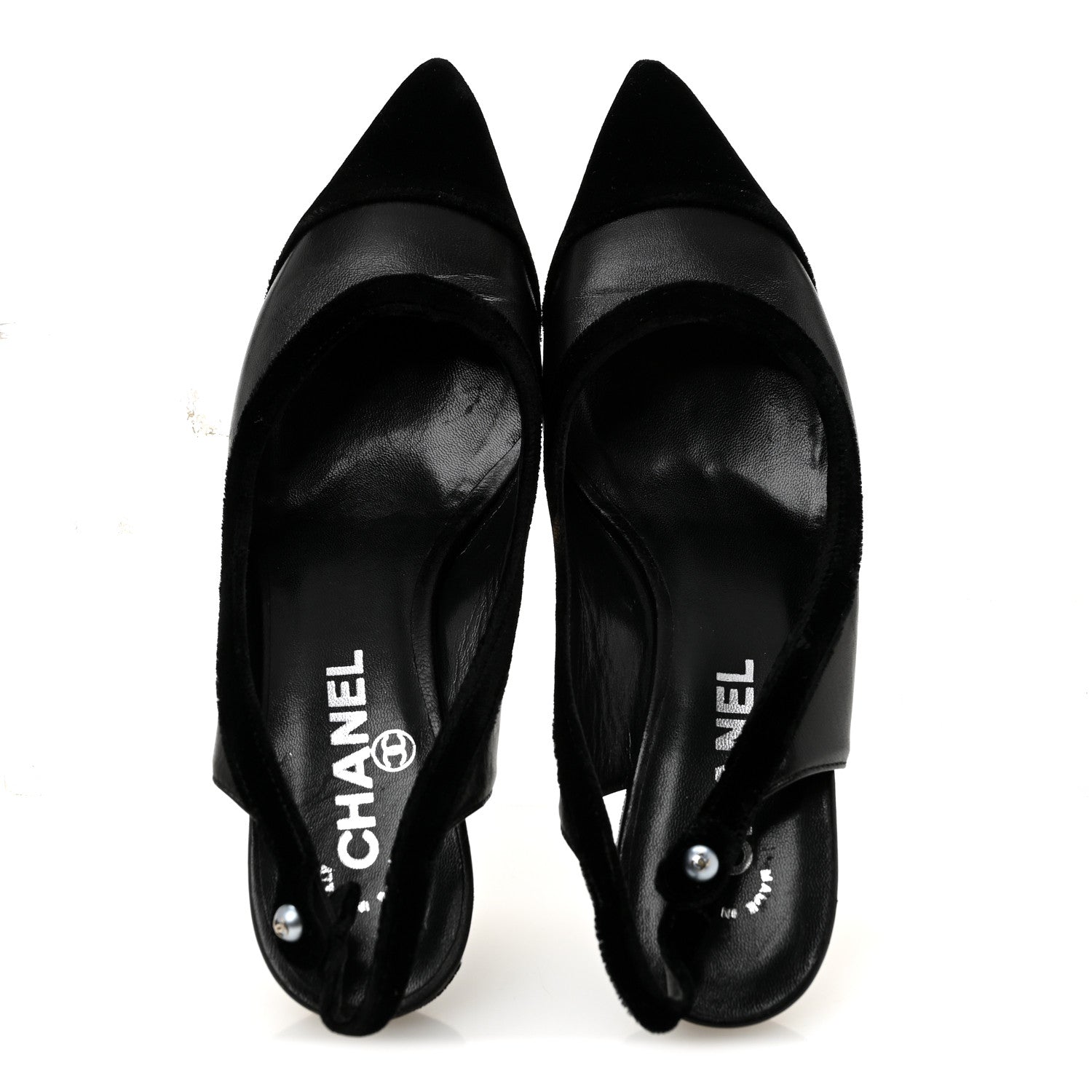 Chanel Velvet Lambskin Pearl CC Slingback Pumps 36 Black 2 of 9