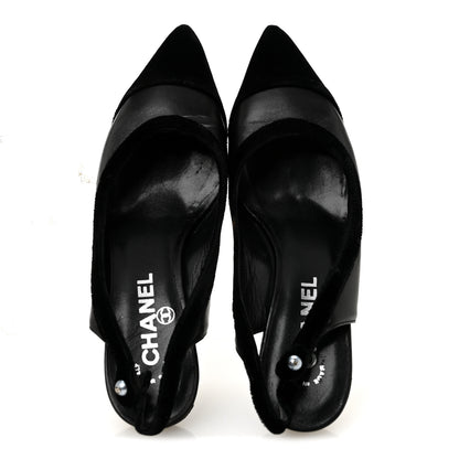 Chanel Velvet Lambskin Pearl CC Slingback Pumps 36 Black 2 of 9