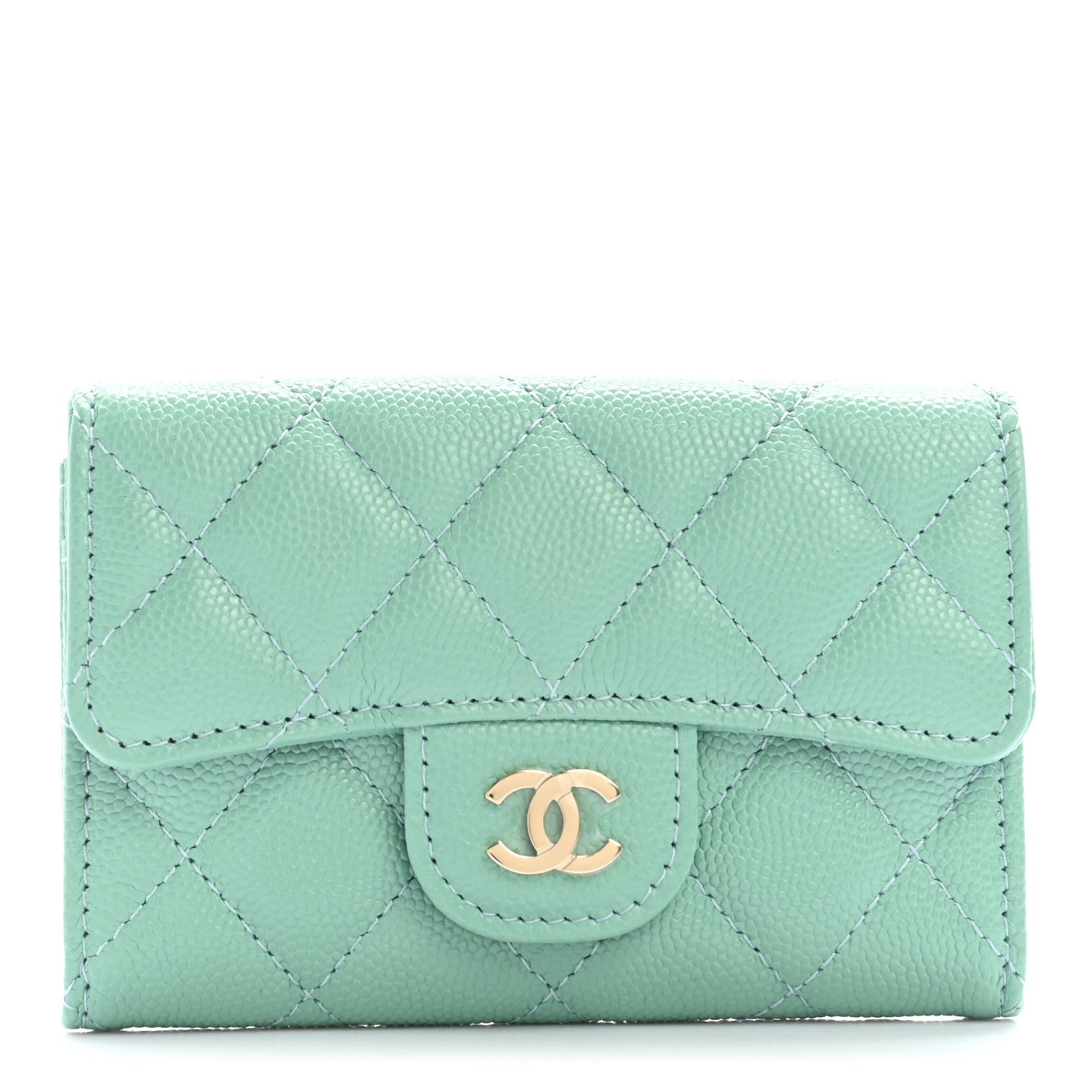 Chanel Caviar Quilted Flap Card Holder Wallet Light Green 1 of 9
