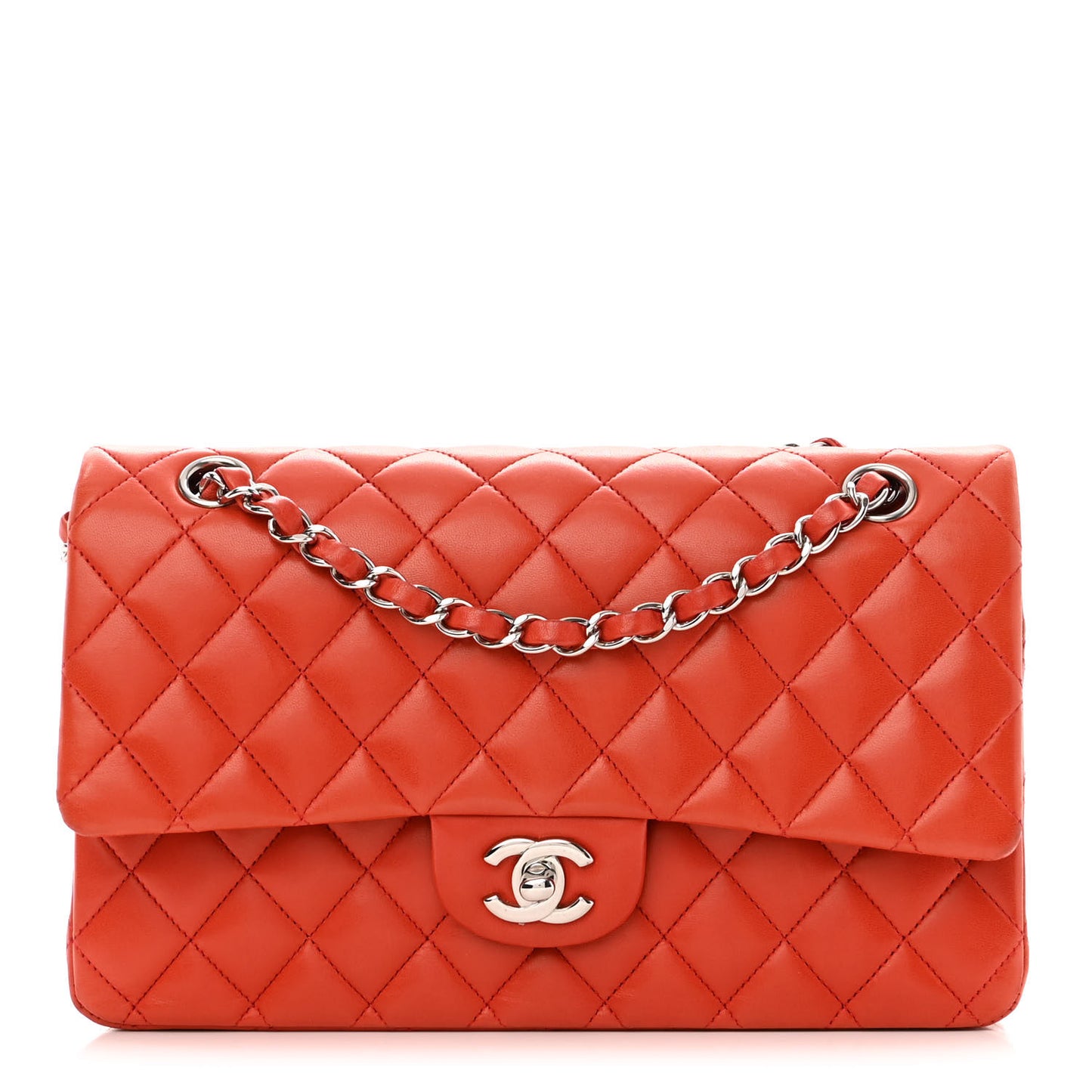 Lambskin Quilted Medium Double Flap Red