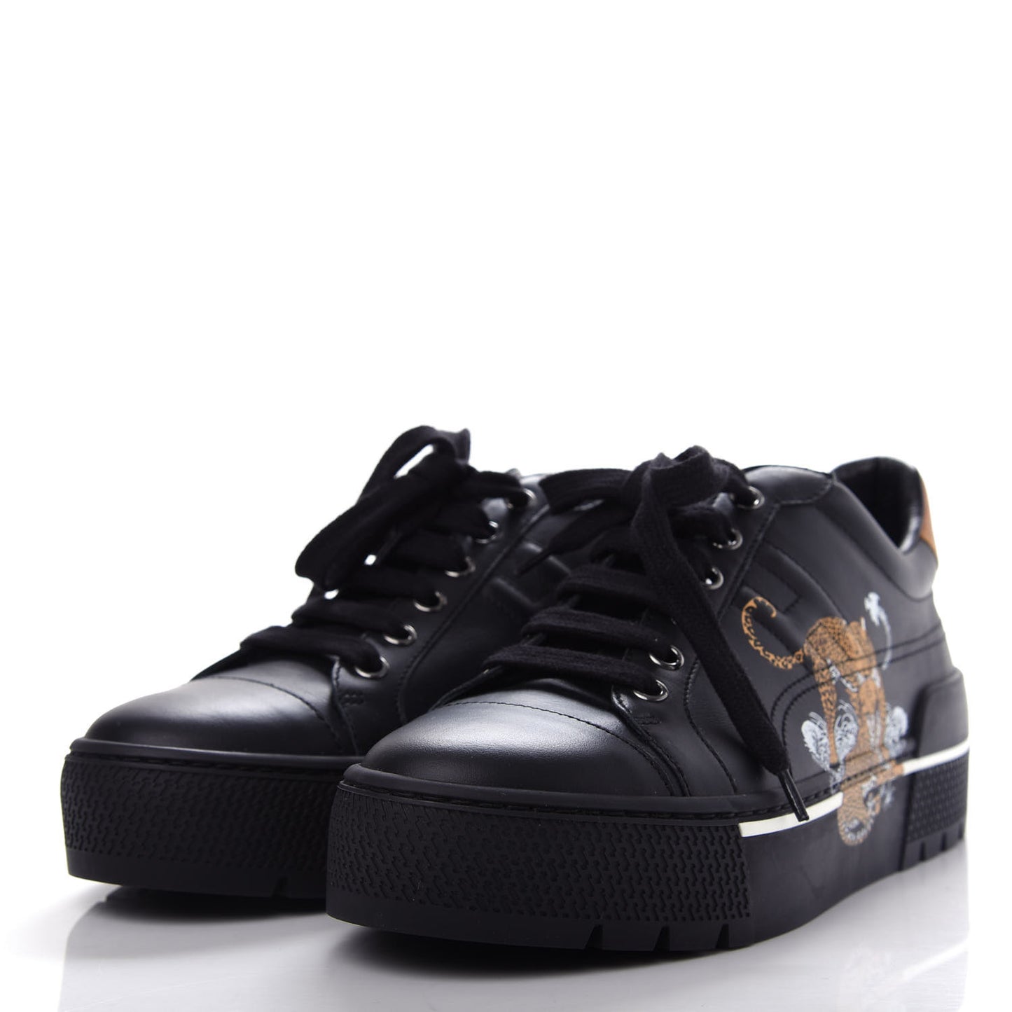 Calfskin Womens Jungle Love Voltage Sneakers 37.5 Black