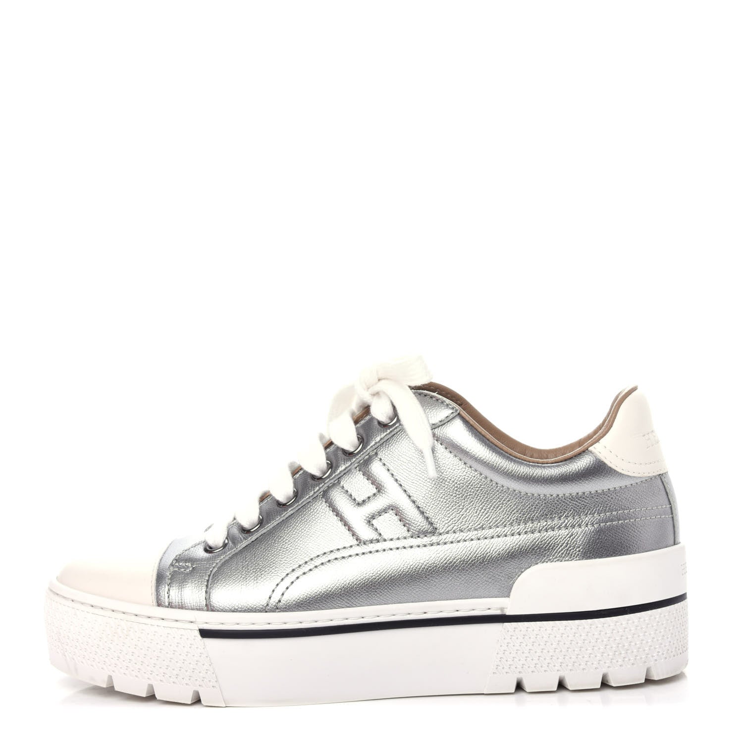 Hermes Metallic Epsom Womens Voltage Sneakers 35 Gris Argente Vieilli Black 1 of 11