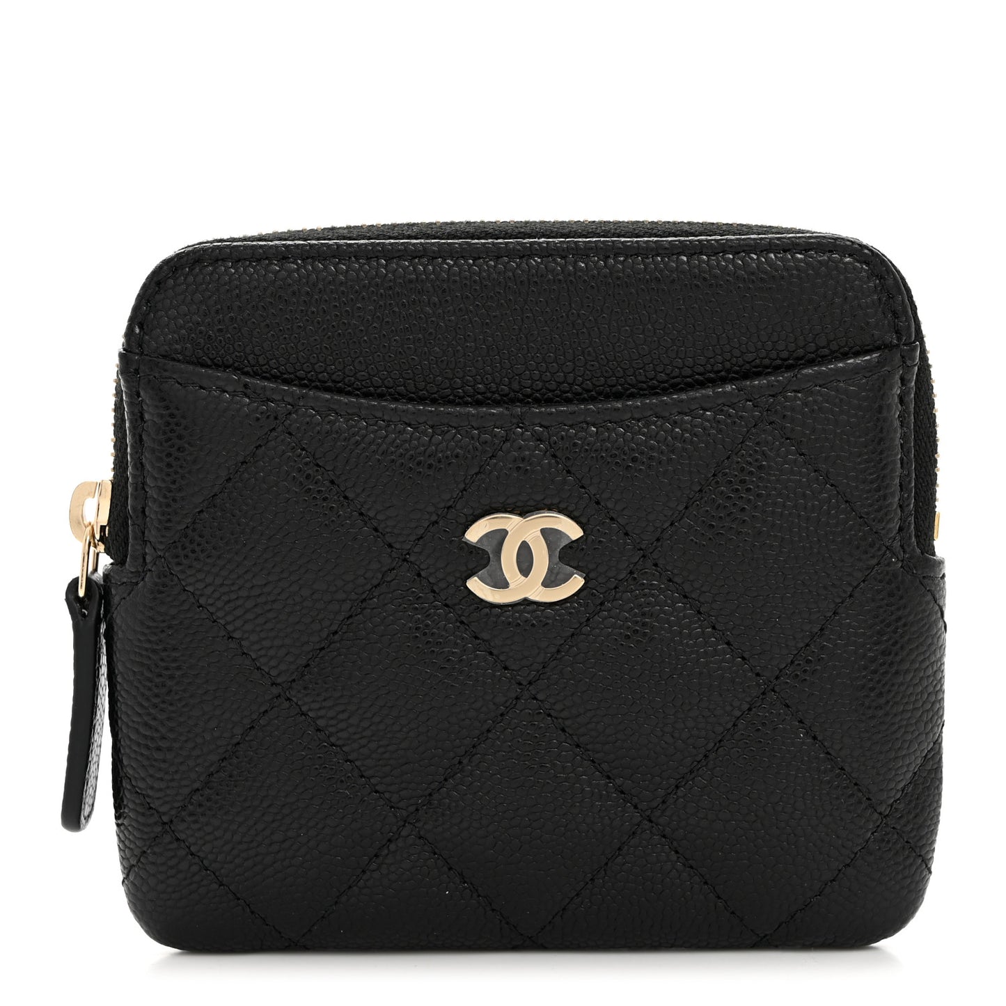 Caviar Quilted Zip Card Holder Wallet Black