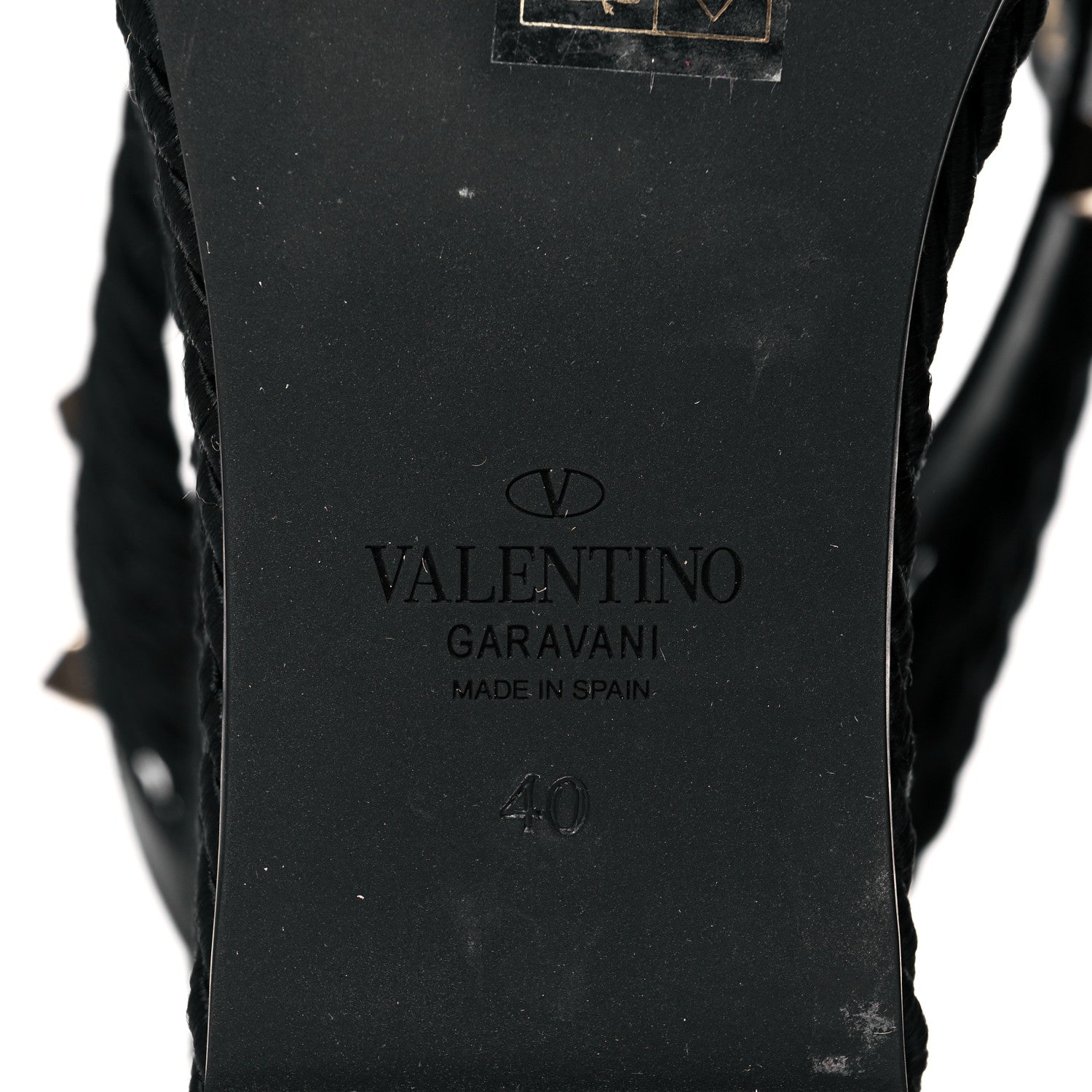Valentino Garavani Calfskin Silk Rockstud Torchon Espadrille Wedge 25/95mm Slide Sandals 40 Black 6 of 9