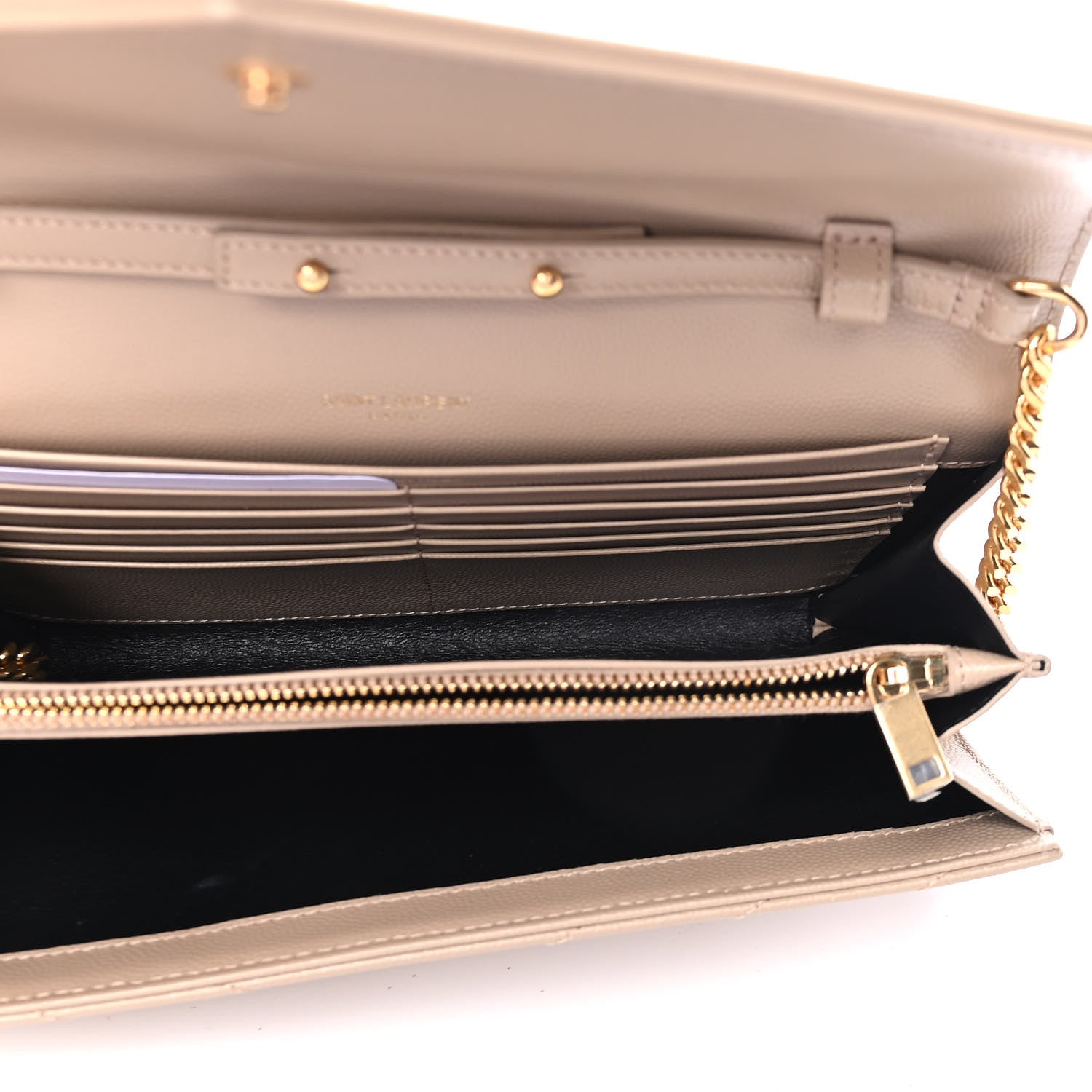 Saint Laurent Grain De Poudre Matelasse Chevron Monogram Chain Wallet Nude Powder 4 of 4