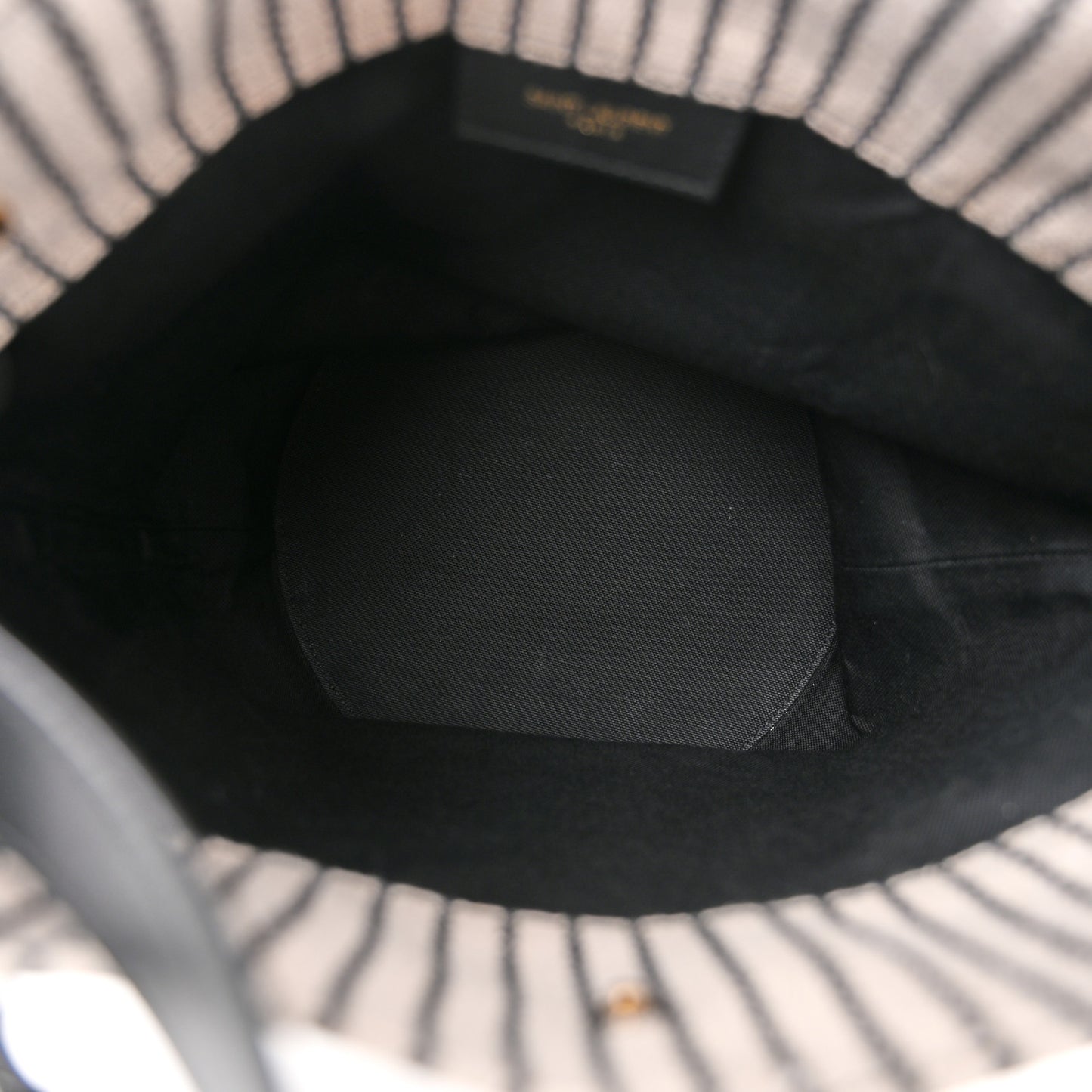 Linen Calfskin Striped Rive Gauche Bucket Bag Grey Cream Black