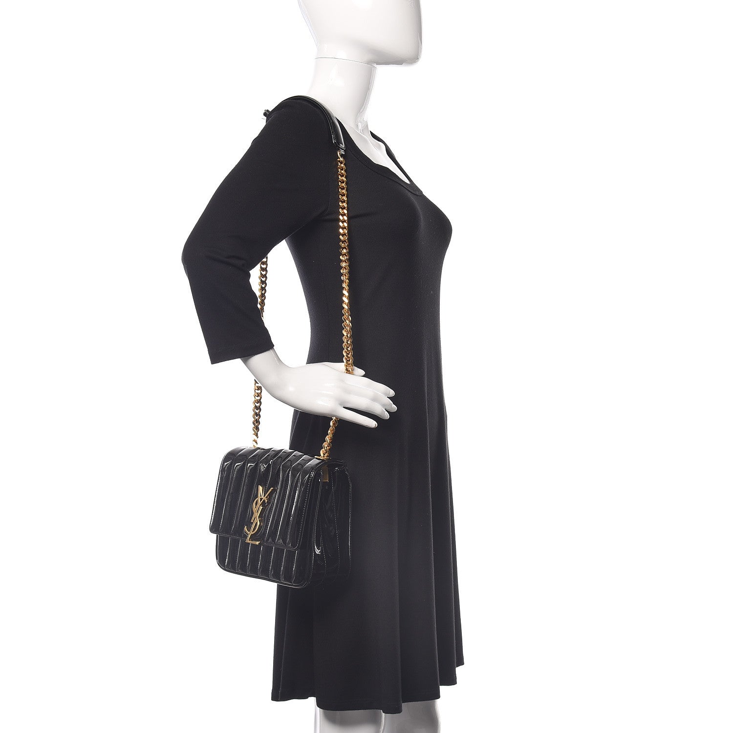 Saint Laurent Patent Calfskin Matelasse Monogram Medium Vicky Chain Bag Black 2 of 9