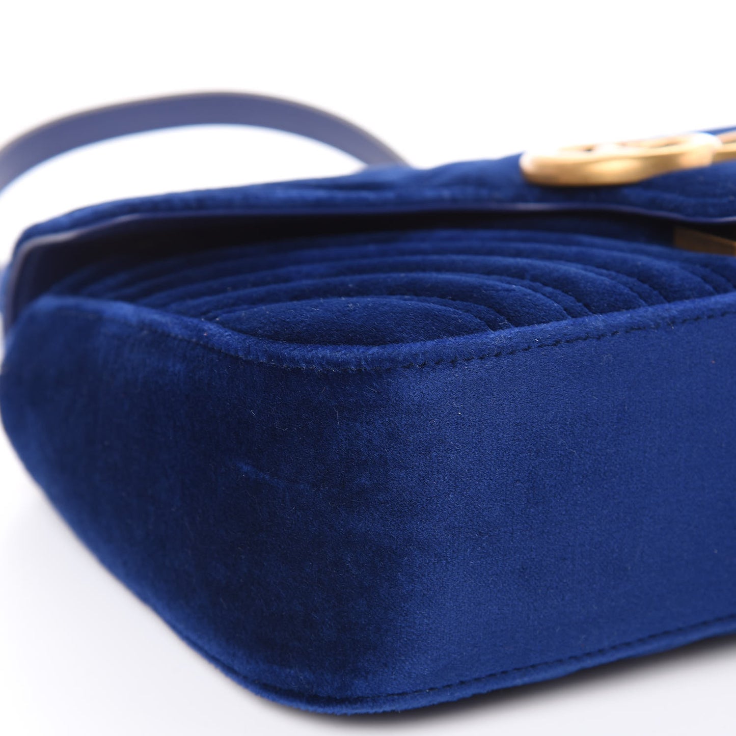 Velvet Matelasse Small GG Marmont Shoulder Bag Cobalt Blue