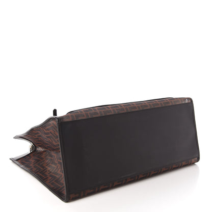 Fendi Mesh Vitello Century Cuoio FF 1974 Medium Runaway Shopper Tote Marrone Black Ebano 4 of 10