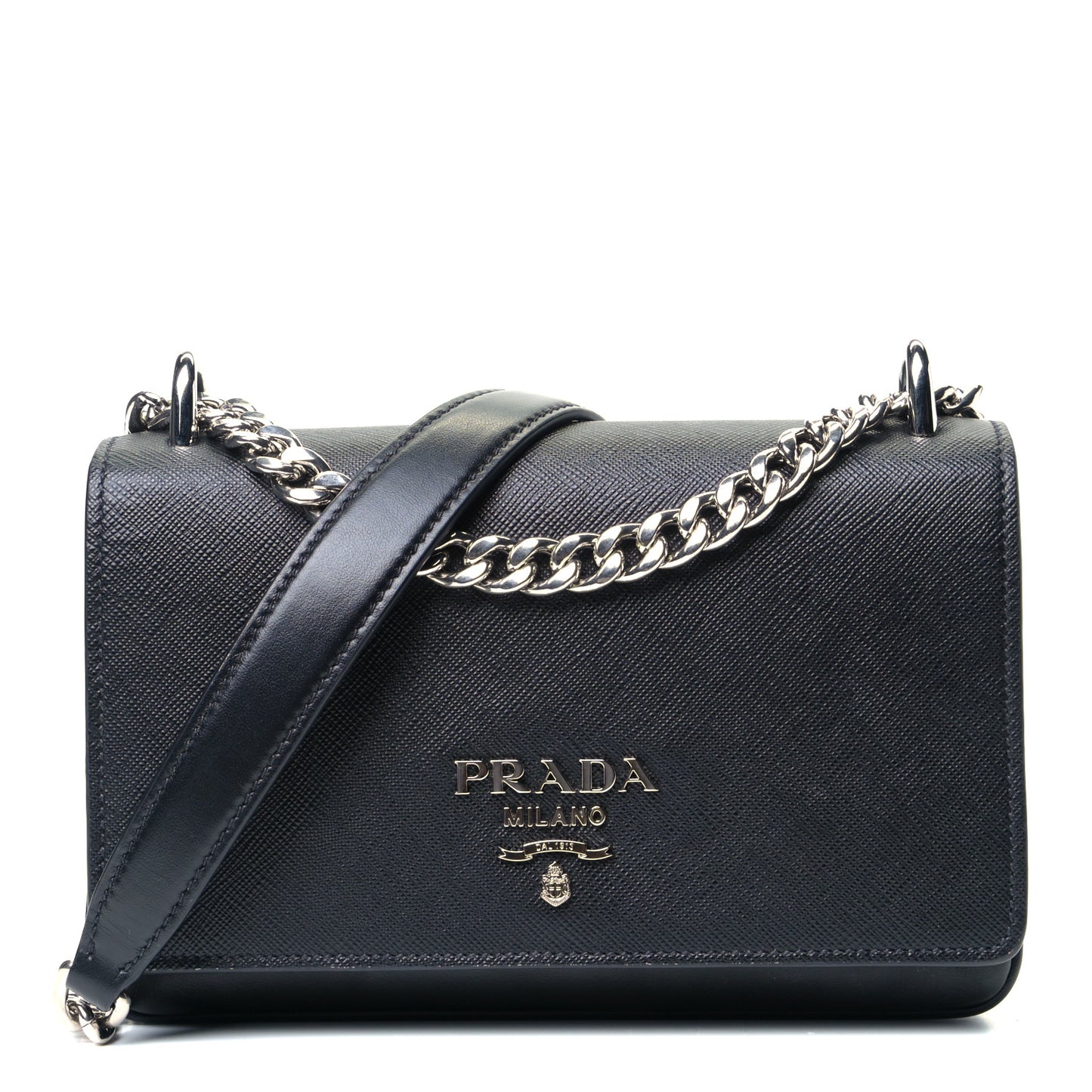 Saffiano Soft Calf Chain Crossbody Bag Black
