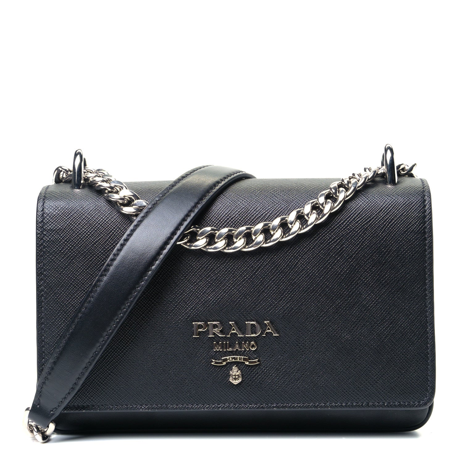 Prada Saffiano Soft Calf Chain Crossbody Bag Black 1 of 5