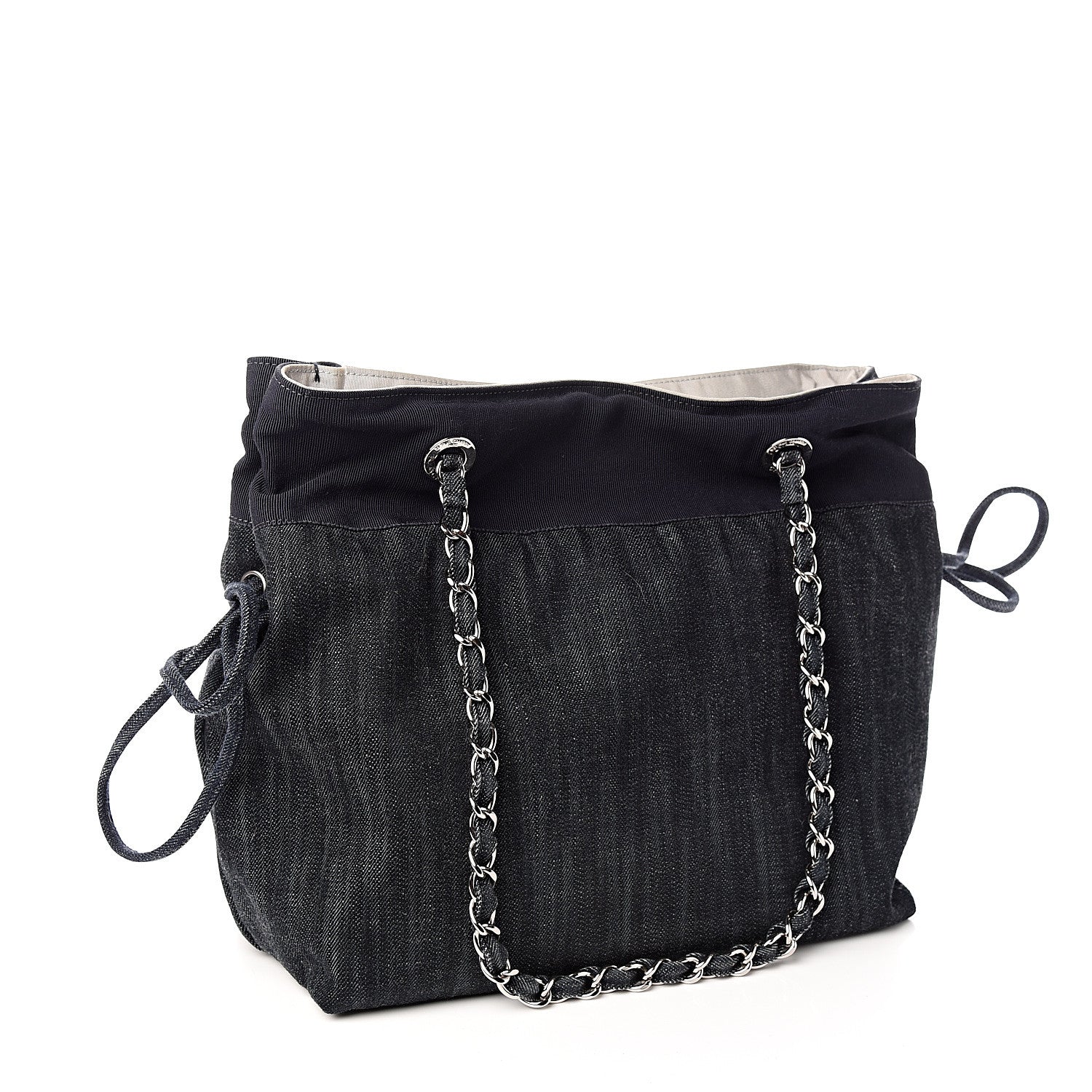 Chanel Denim Grosgrain Drawstring Tote Blue 2 of 9