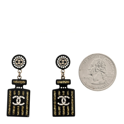 Chanel Resin Strass Perfume Bottle CC Earrings Black Gold 2 of 4