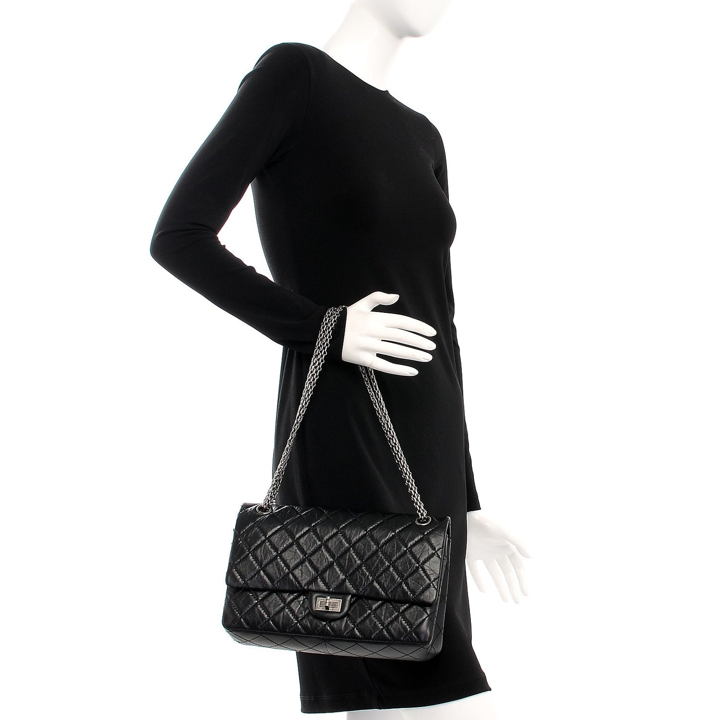 Aged Calfskin Quilted 2.55 Reissue 226 Flap Black