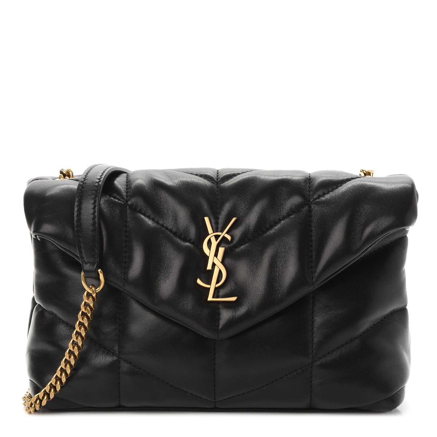 Lambskin Quilted Toy Loulou Puffer Monogram Chain Satchel Black