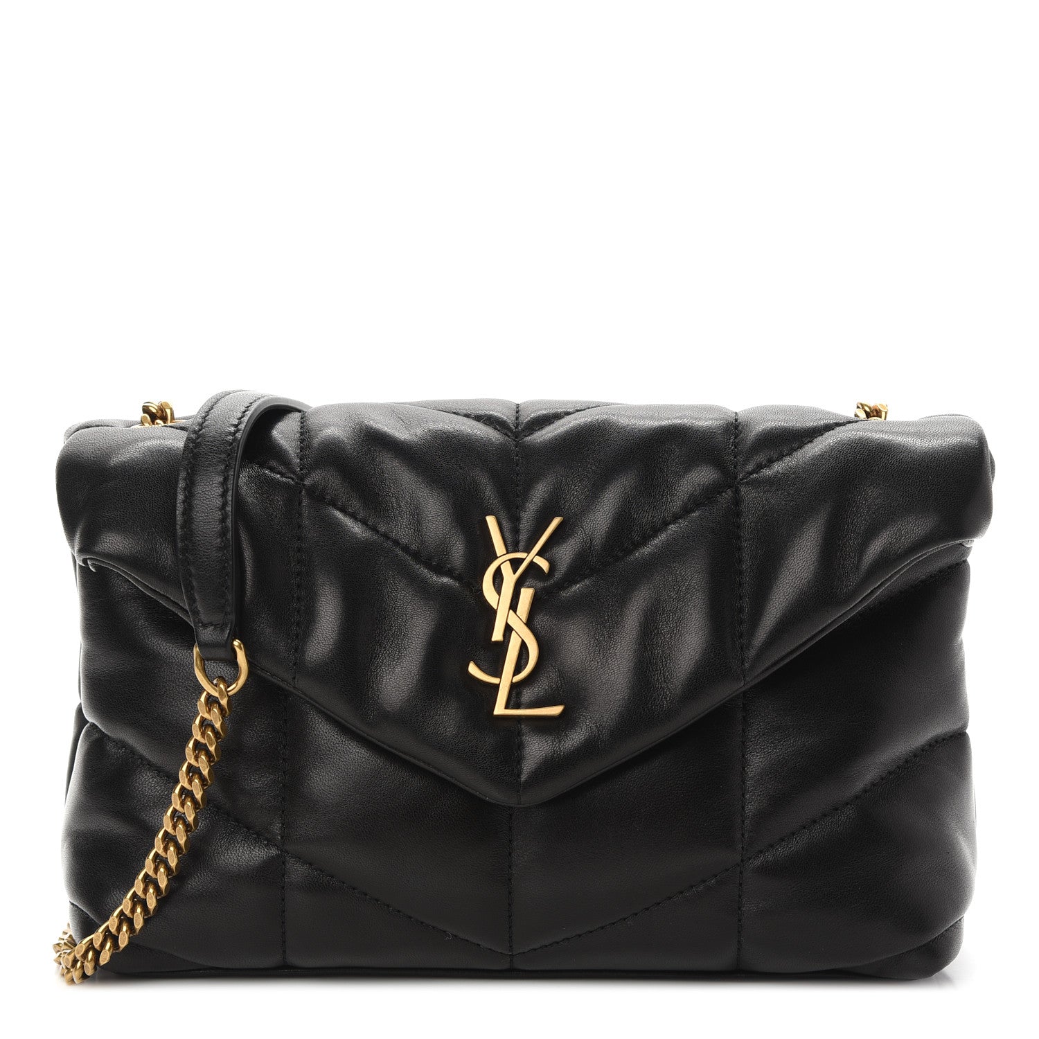 Saint Laurent Lambskin Quilted Toy Loulou Puffer Monogram Chain Satchel Black 1 of 9