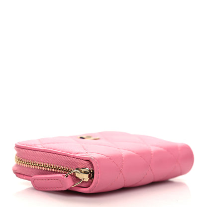Chanel Lambskin Quilted Zip Around Coin Purse Wallet Pink Yellow 4 of 8