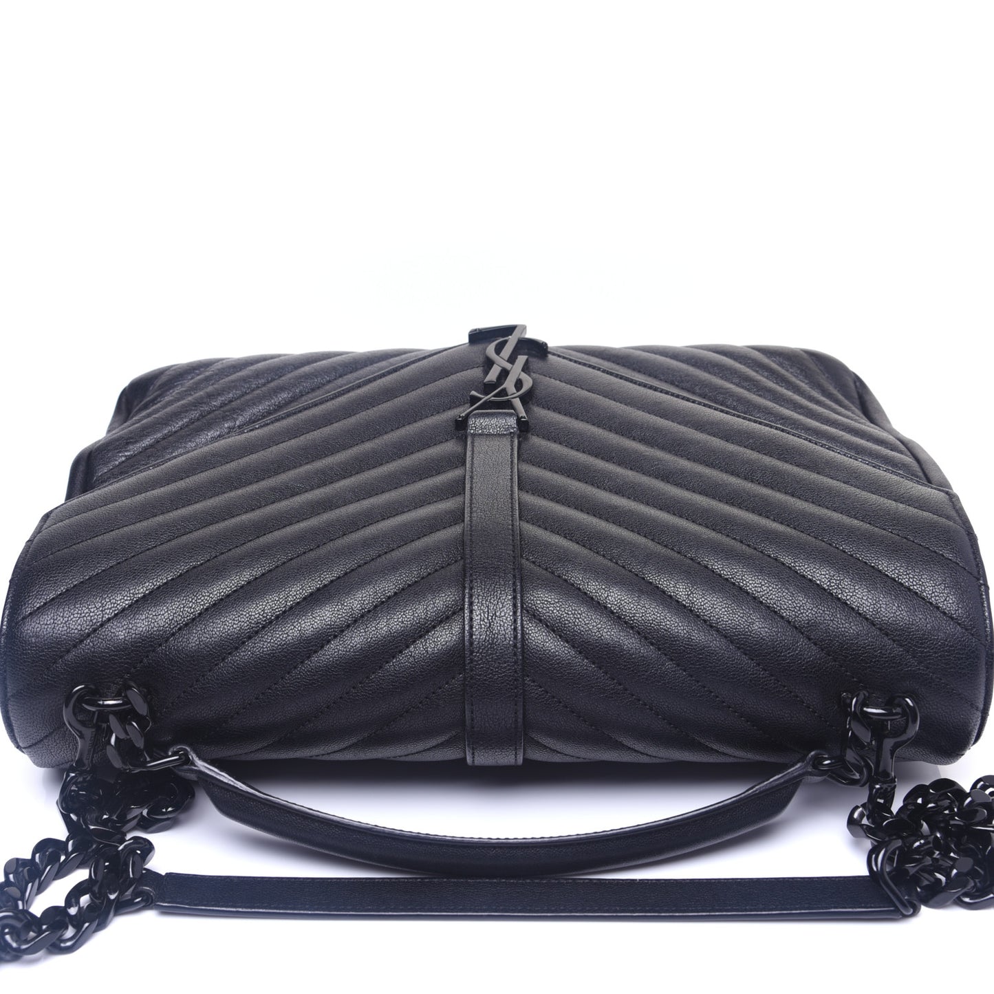 Sheepskin Matelasse Chevron Monogram Monochrome Large College Satchel Black