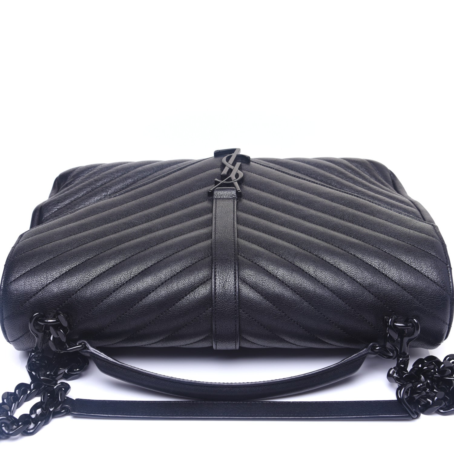 Saint Laurent Sheepskin Matelasse Chevron Monogram Monochrome Large College Satchel Black 11 of 13