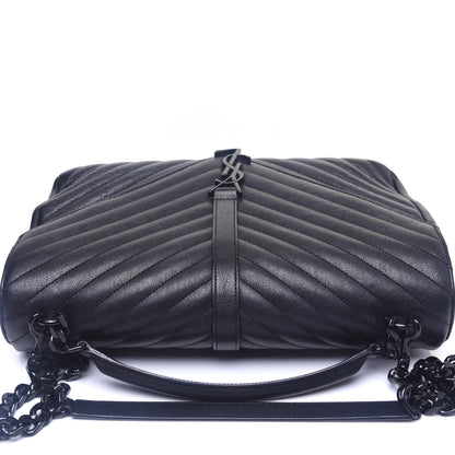 Saint Laurent Sheepskin Matelasse Chevron Monogram Monochrome Large College Satchel Black 11 of 13