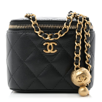 Chanel Lambskin Quilted Mini Pearl Crush Vanity Case With Chain Black 1 of 10