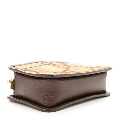 Gucci Monogram Jumbo GG Textured Dollar Calfskin Web Mini Crossbody Bag Camel Ebony New Acero 4 of 11