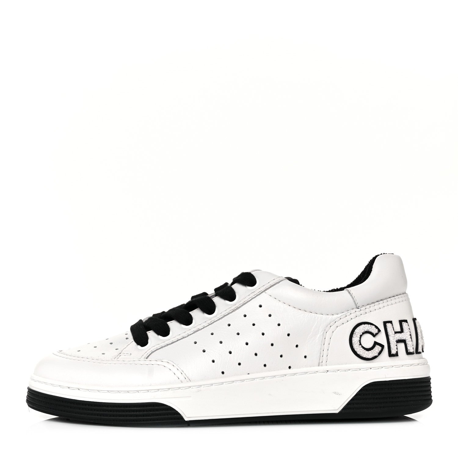 Chanel Calfskin Womens Logo Sneakers 38 Black White 1 of 11