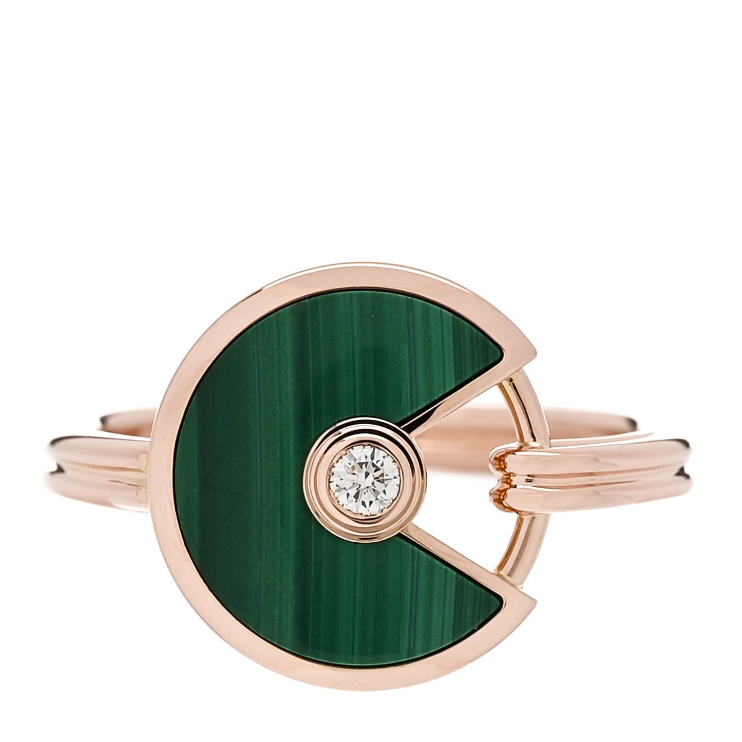 18K Pink Gold Diamond Malachite XS Amulette de Cartier Ring 49 5