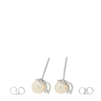 Tiffany 18K White Gold Diamond Akoya Cultured Pearl 6.5-7mm Signature Earrings 3 of 5