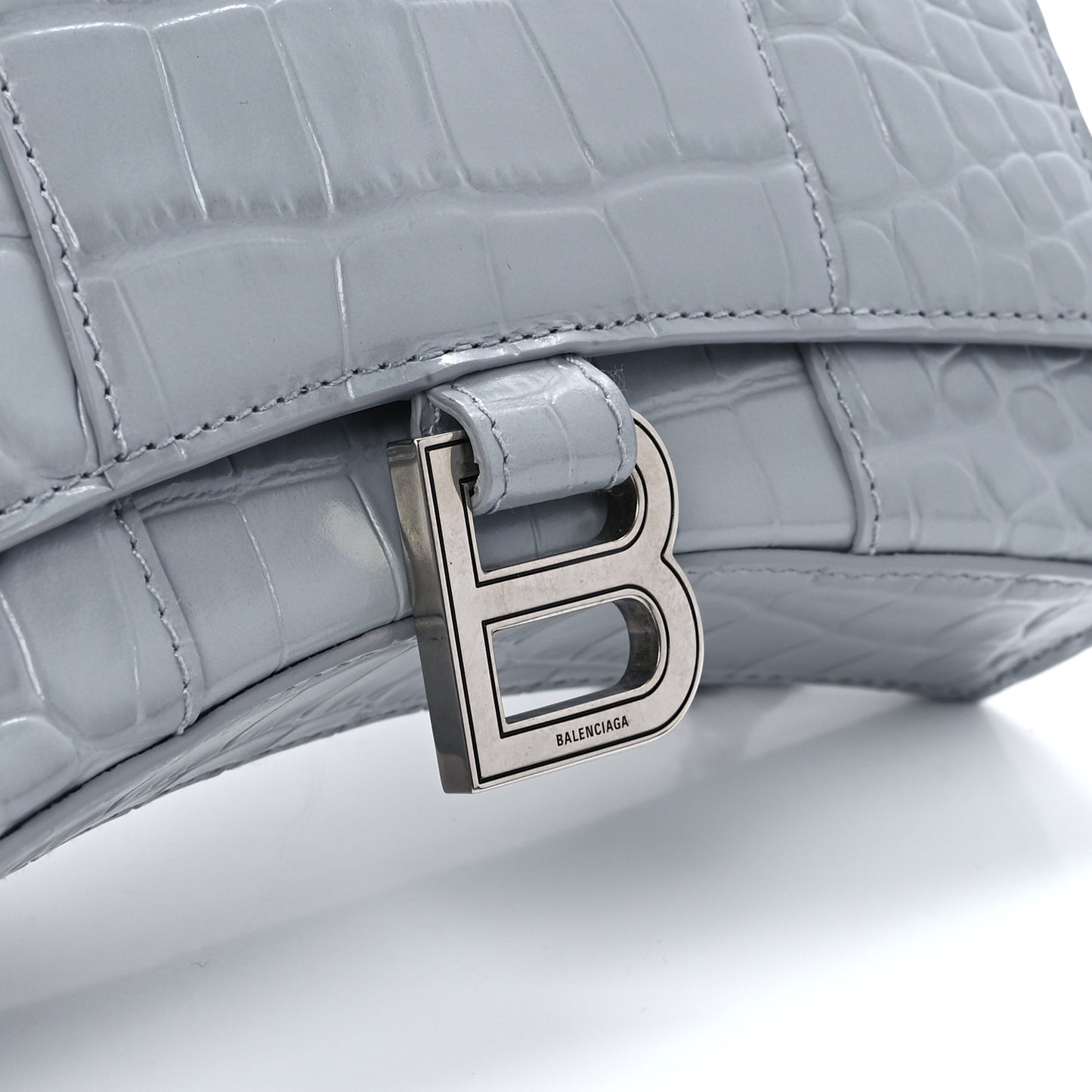 Shiny Calfskin Crocodile Embossed Hourglass Chain Bag Grey