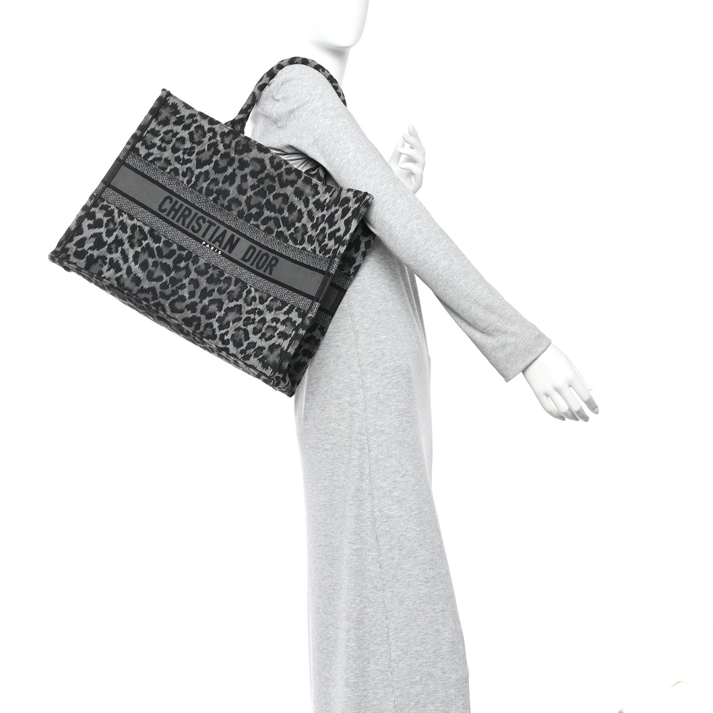 Canvas Mizza Embroidered Large Leopard Book Tote Grey