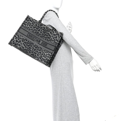 Christian Dior Canvas Mizza Embroidered Large Leopard Book Tote Grey 2 of 15